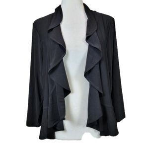 Nina Leonard Womens Bolero Ruffle Front Black Size XL Sheer Back 3/4 Sleeve